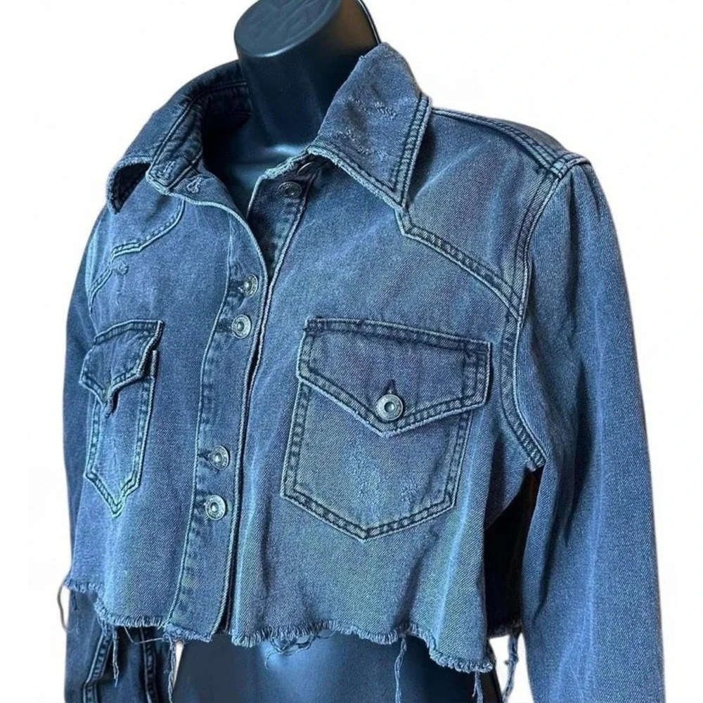 Free People Black Washed Cropped‎ Denim Jacket